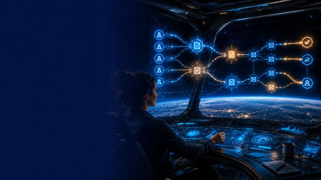 Salle Mission Control automatisée illustrant le suivi automatique des leads d'une TPE sans intervention humaine