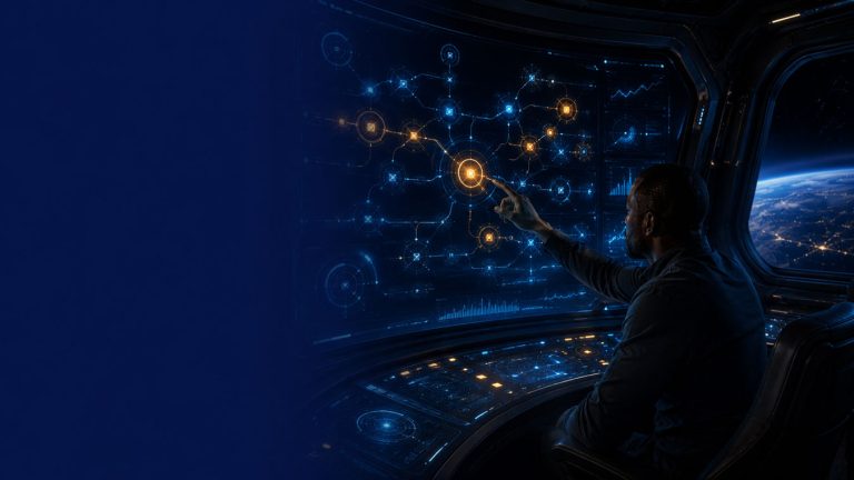 Technicien spatial analysant un système de diagnostic illustrant l'audit d'un site internet TPE qui ne convertit pas