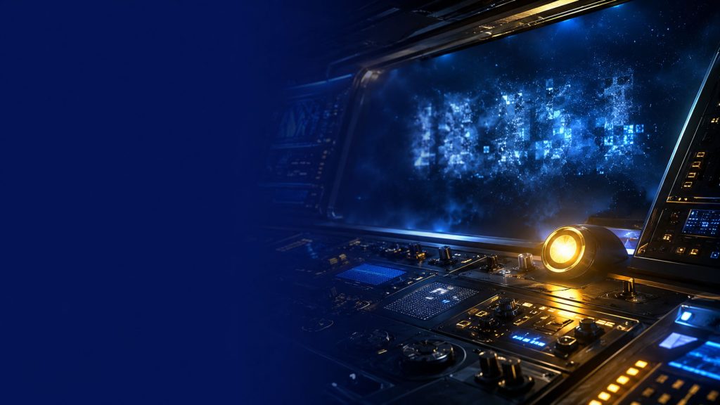 Console de contrôle spatiale où un compte à rebours s'estompe dans l'ombre tandis qu'un seul voyant doré reste allumé, illustrant l'obligation de littératie IA qui demeure pour les TPE